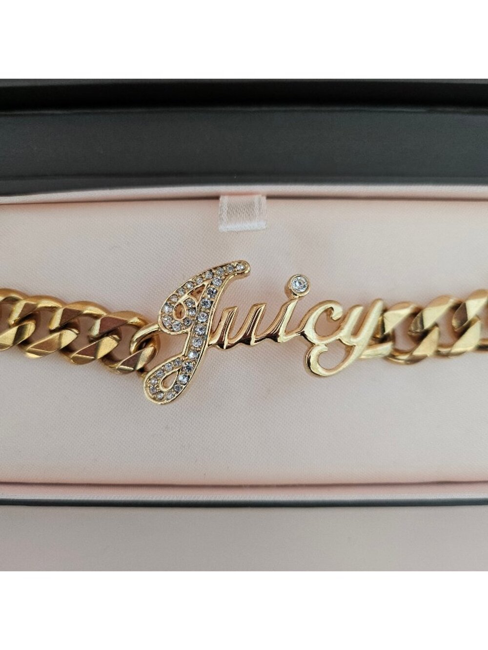 Juicy Couture Gold Tone Chain Bracelet with Crystal Logo Charm w/ Box - Picture 6 of 11
